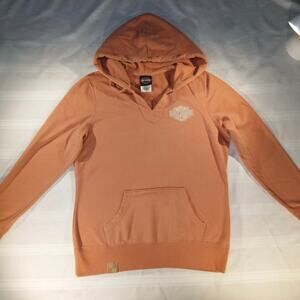 Harley-Davidson Women’s Hoodie Orange V-Neck Pullover Sweatshirt Size M